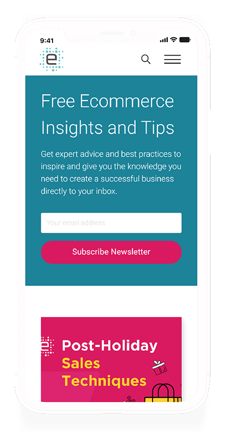 Image showcasing the Blog Index page on mobile focusing on the newsletter sign up form